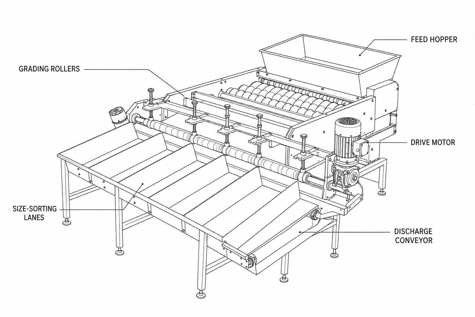 Kinnow Grading Machine labelled diagram