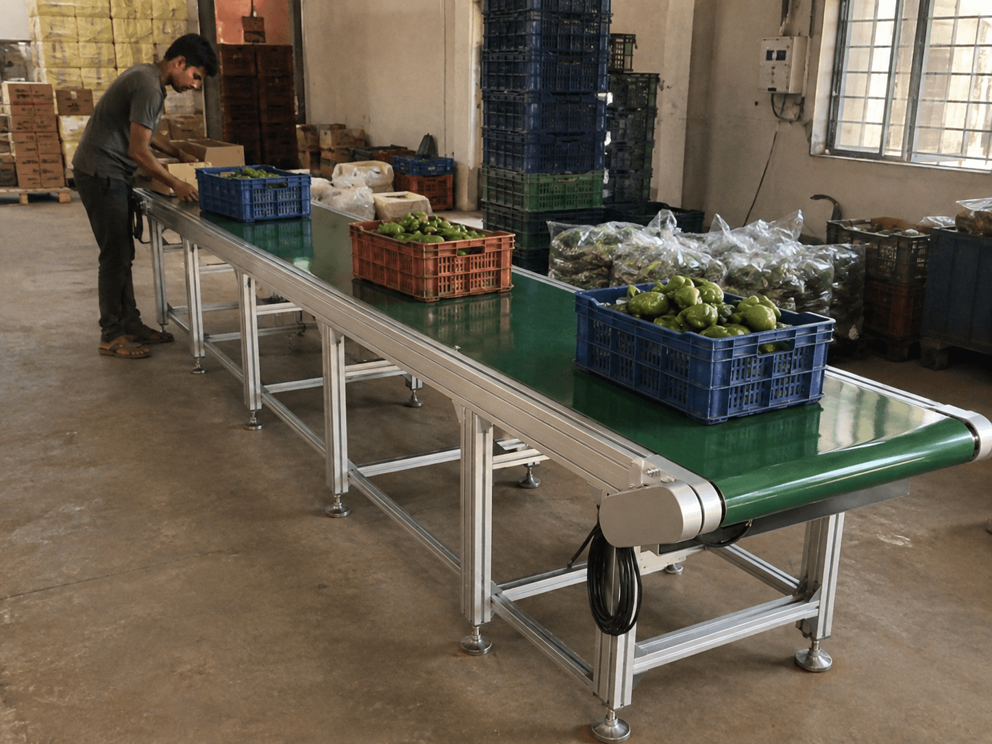 Industrial Flat Belt Conveyor in use