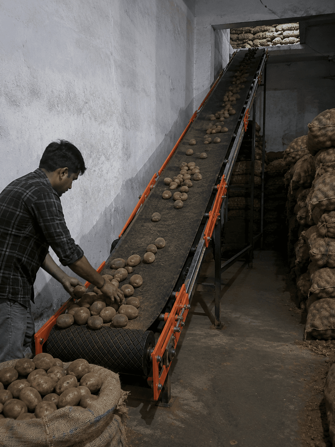 Potato Cold Storage Conveyor in use