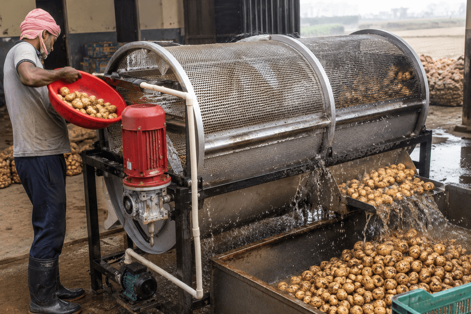 Potato Washer Machine in use