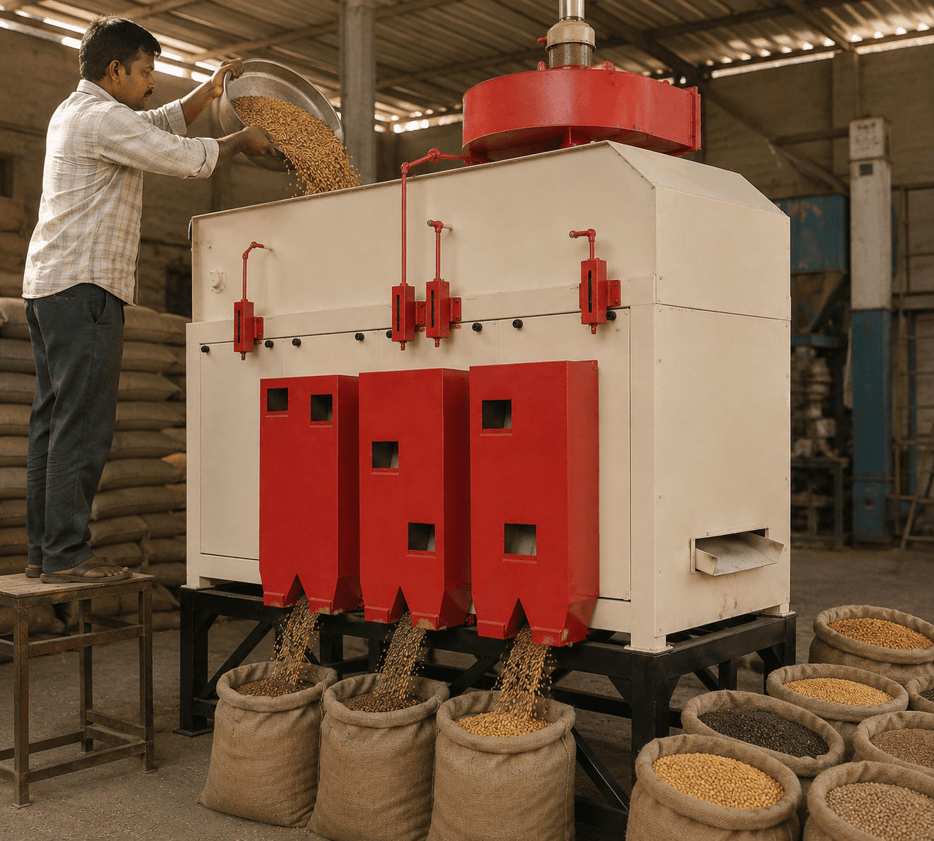Pulses & Oil Seed Grading Machine in use