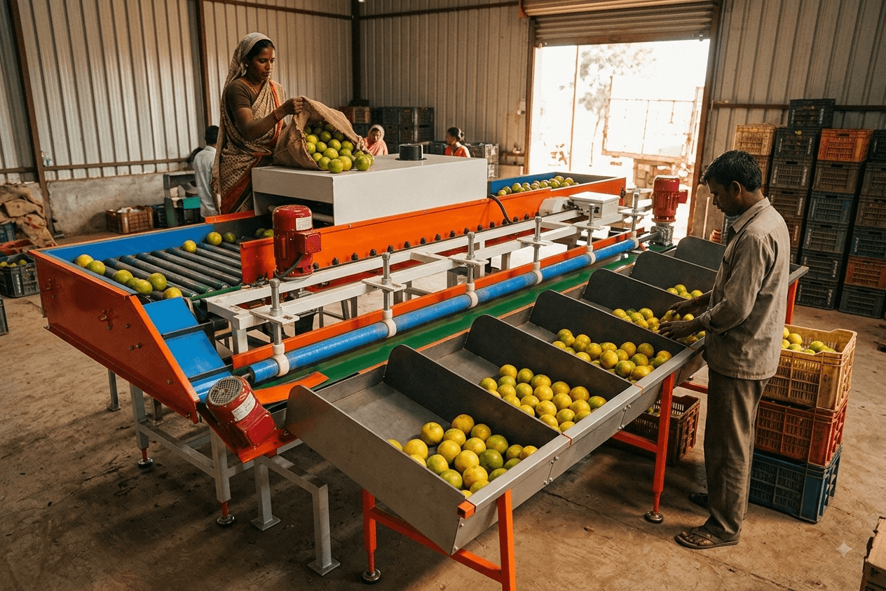 Sweet Lemon Grading Machine in use
