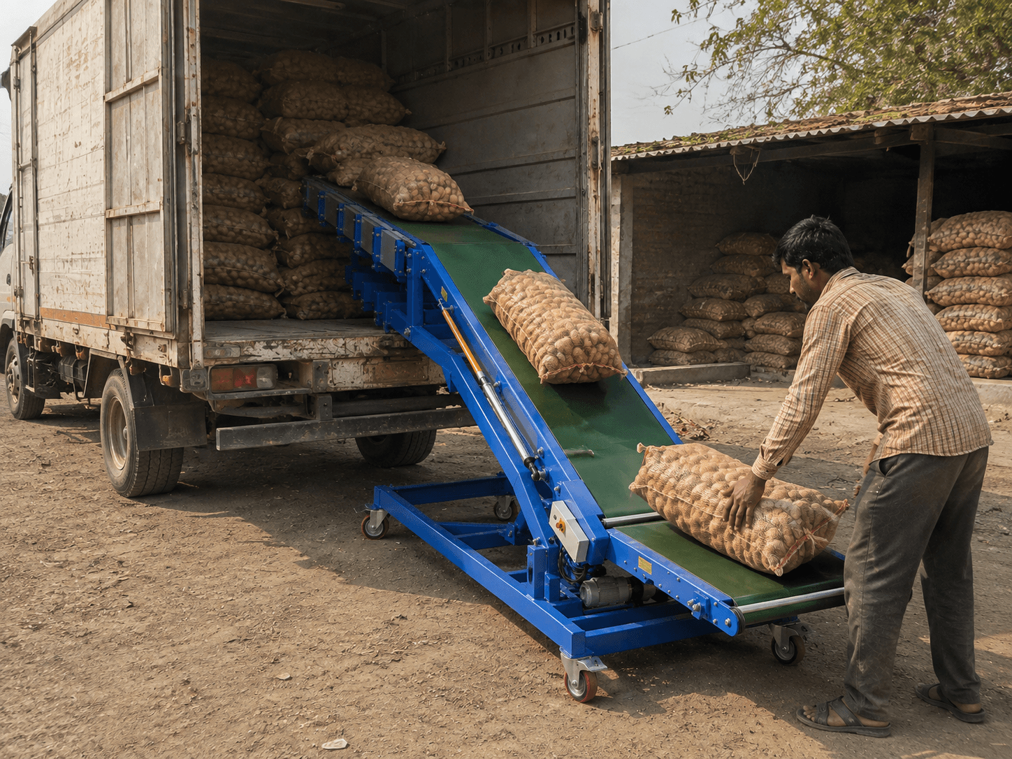 Truck Loading Conveyor in use