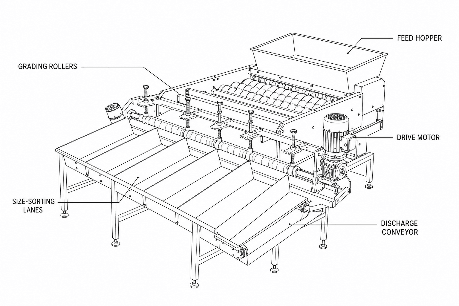 Orange Grading Machine labelled diagram
