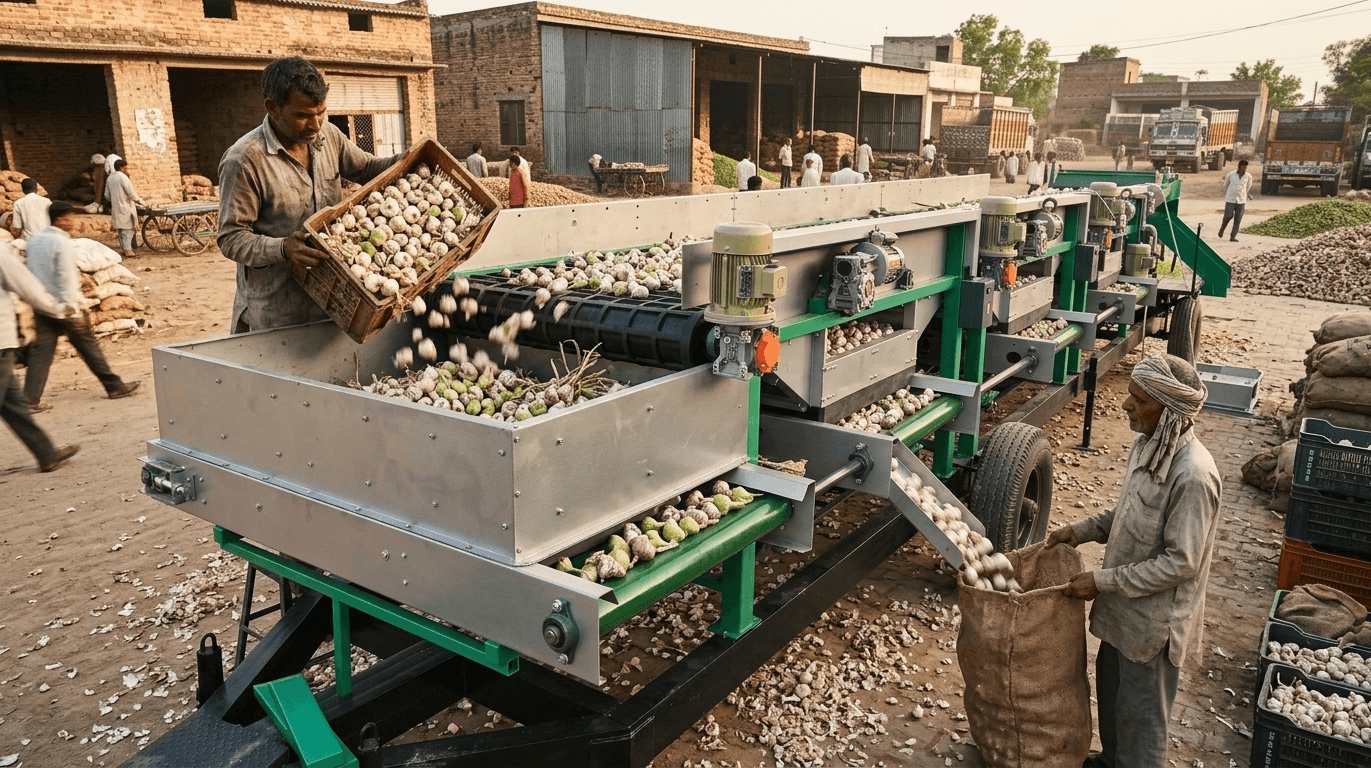 Garlic Grading Machine in use