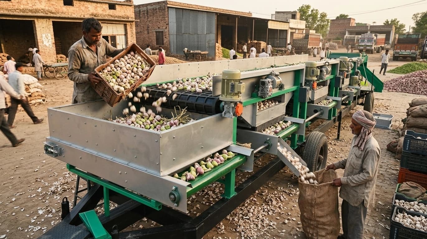 Garlic Grading Machine in use