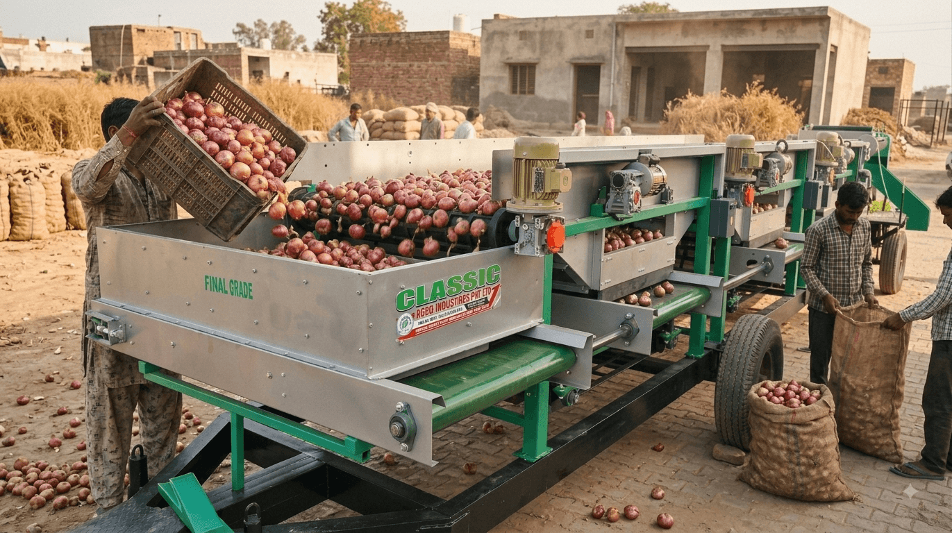 Onion Grading Machine in use