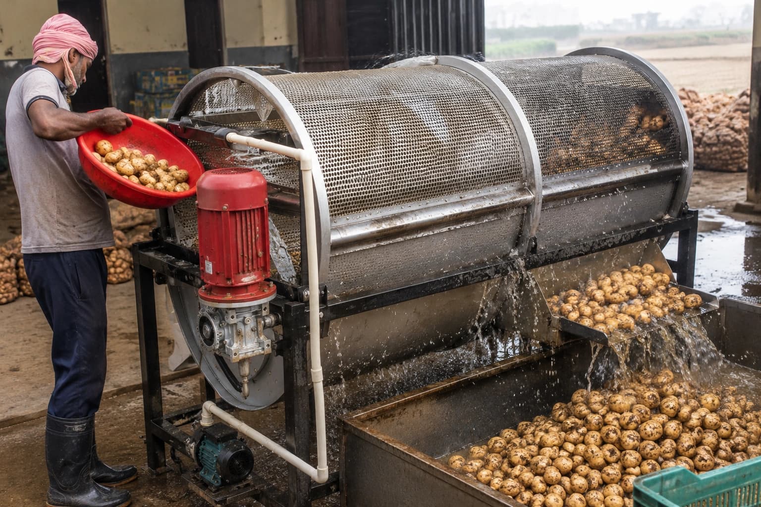 Potato Washer Machine in use