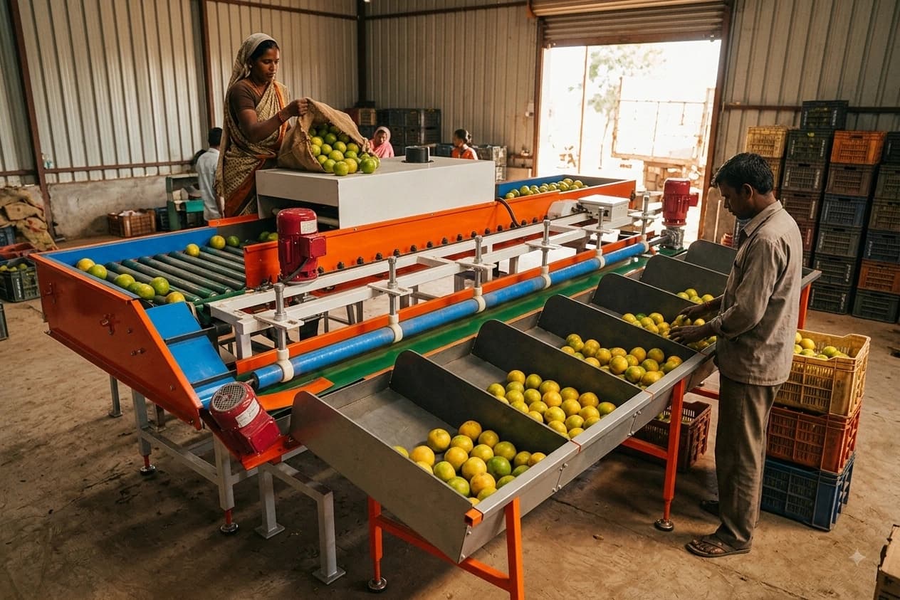 Sweet Lemon Grading Machine in use