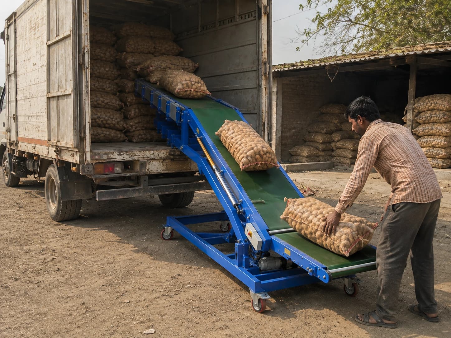 Truck Loading Conveyor in use